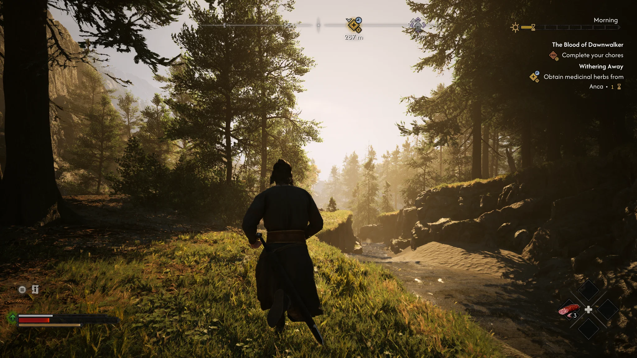 The Blood of Dawnwalker oyunundan ormanlık alanda ilerleyen karakter
