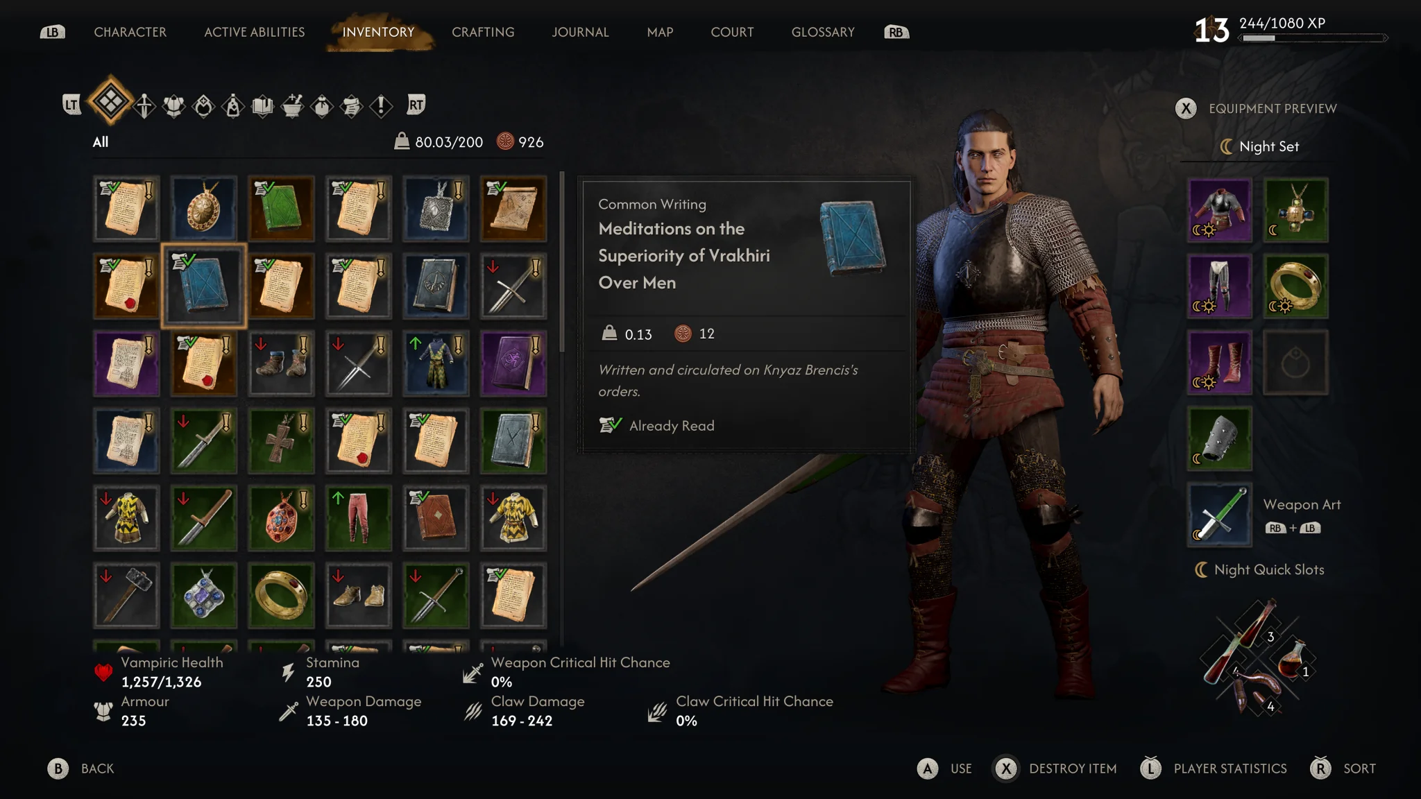 The Blood of Dawnwalker envanter ekranı